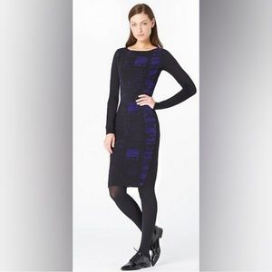 Elie Tahari Design Nation Sweater Dress Black Blue Abstract Geometric Size Large